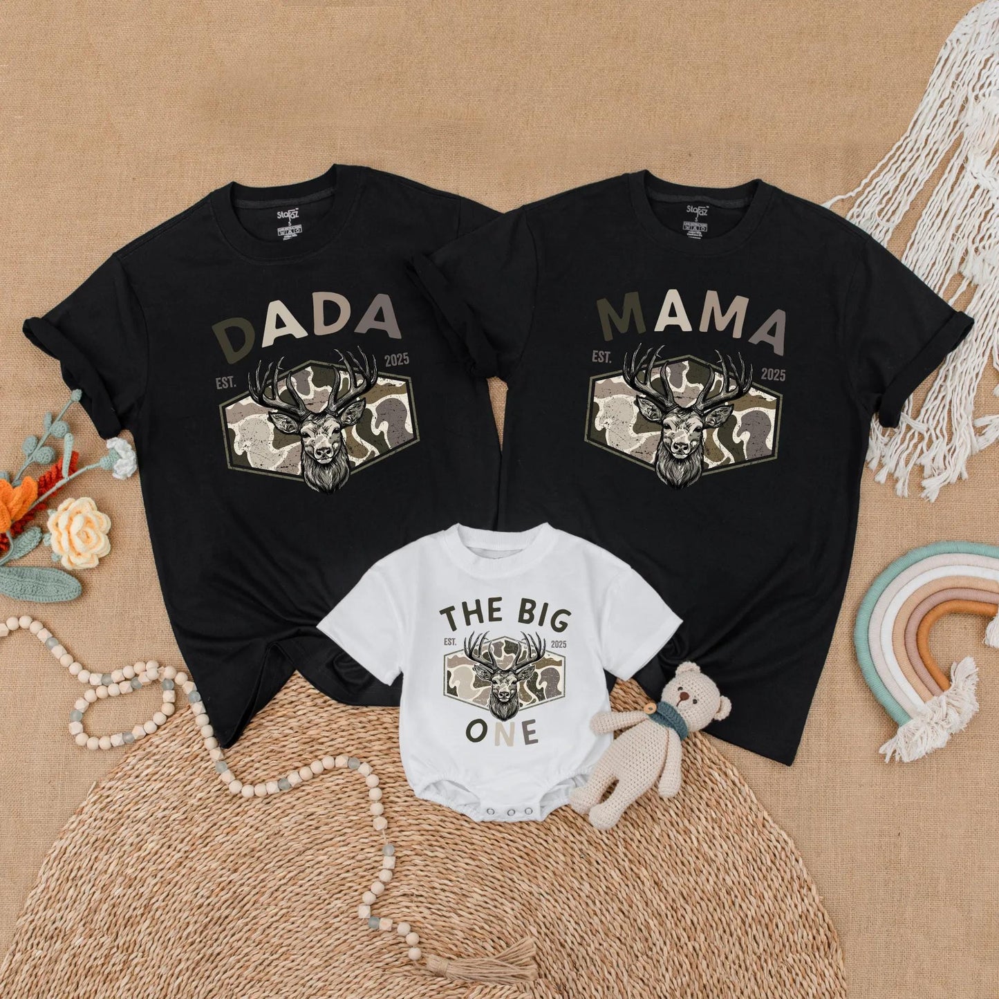 Matching Family Hunting Birthday Shirts: Dada, Mama, & The Big One! Deer Head Camo 1st Birthday Boy Gift, Rustic Style