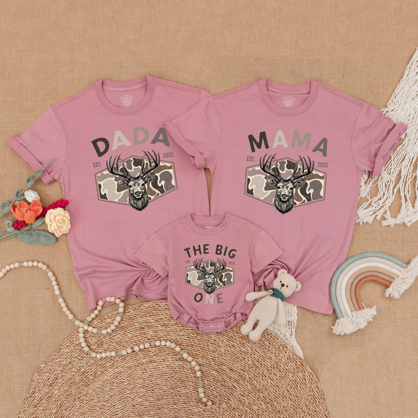 Matching Family Hunting Birthday Shirts: Dada, Mama, & The Big One! Deer Head Camo 1st Birthday Boy Gift, Rustic Style