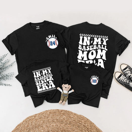 Baseball Mom and Sister Matching Shirts: Retro Game Day Outfit with Custom Player Number, In My Baseball Era Tee, Personalized Family Sports Fan Gift