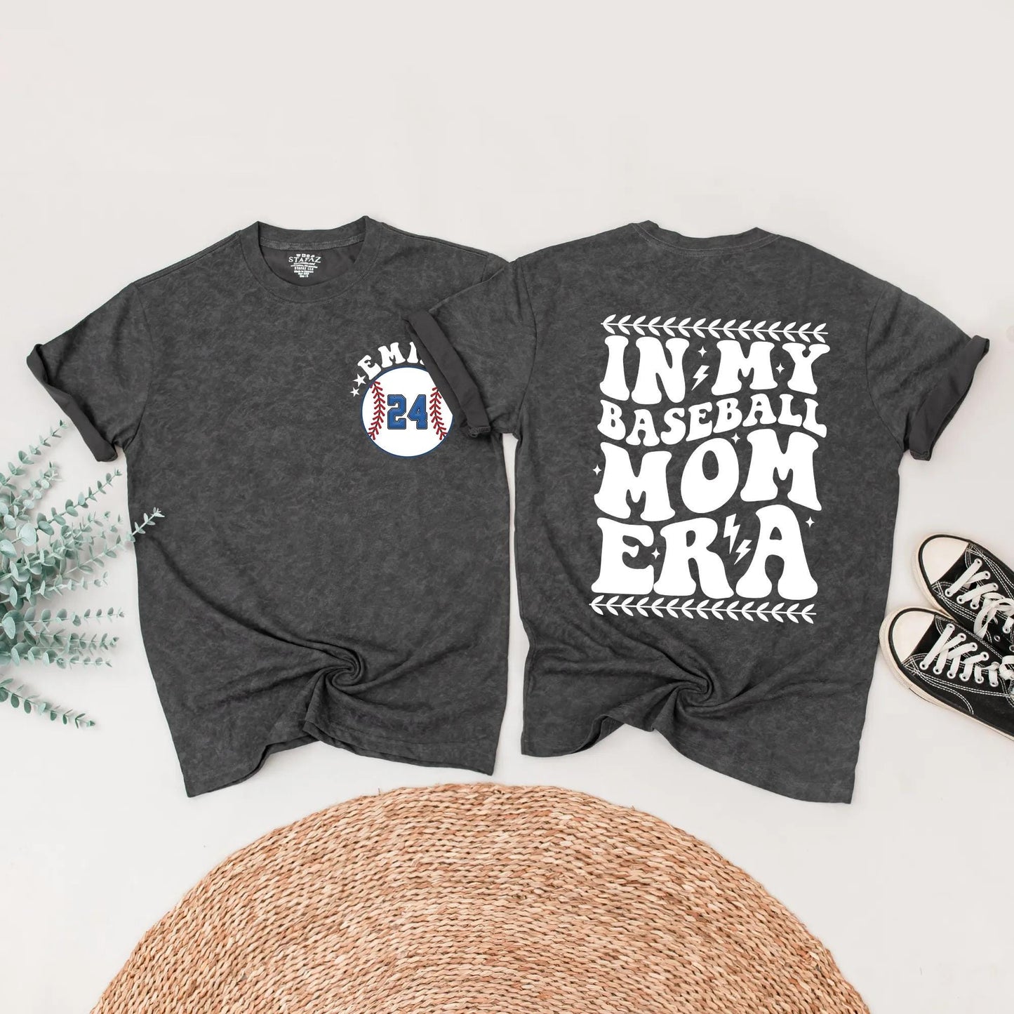 Baseball Mom and Sister Matching Shirts: Retro Game Day Outfit with Custom Player Number, In My Baseball Era Tee, Personalized Family Sports Fan Gift