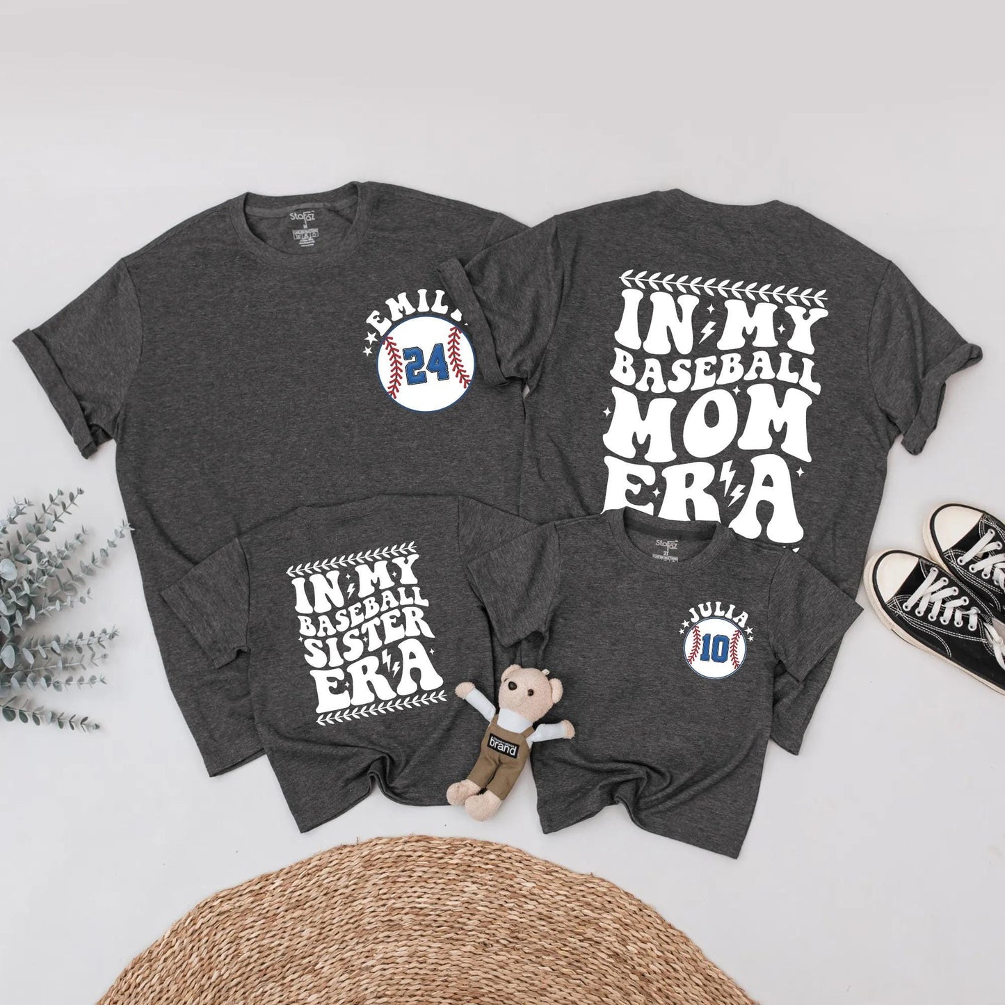 Baseball Mom and Sister Matching Shirts: Retro Game Day Outfit with Custom Player Number, In My Baseball Era Tee, Personalized Family Sports Fan Gift