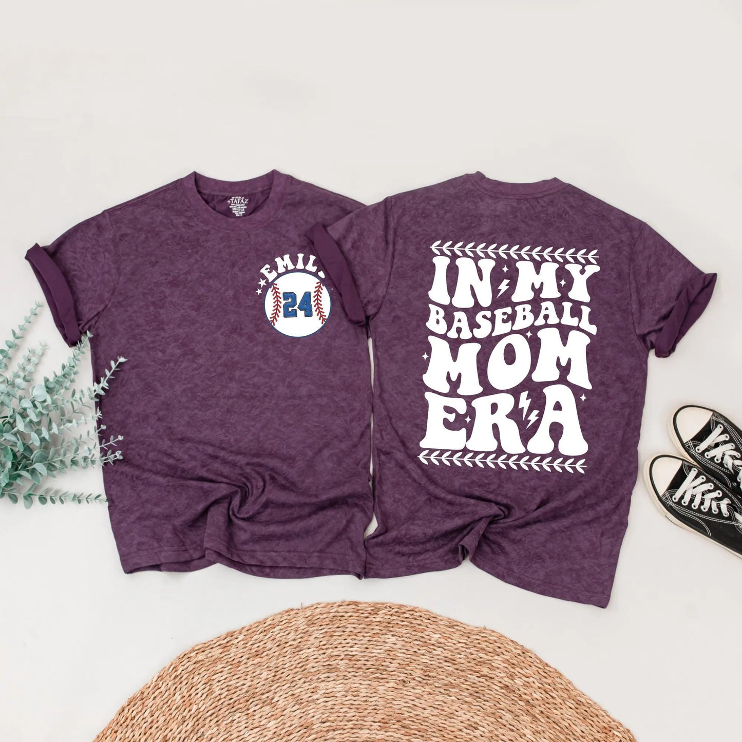 Baseball Mom and Sister Matching Shirts: Retro Game Day Outfit with Custom Player Number, In My Baseball Era Tee, Personalized Family Sports Fan Gift