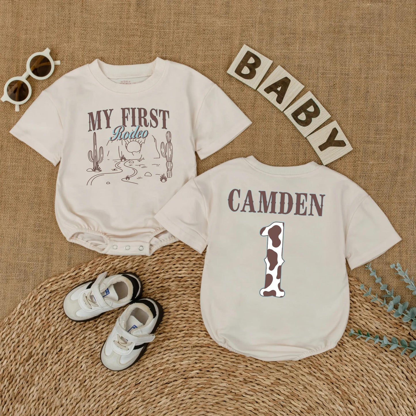 My First Rodeo Baby Romper Custom Name Western Themed First Birthday Outfit Cowboy Baby Clothes
