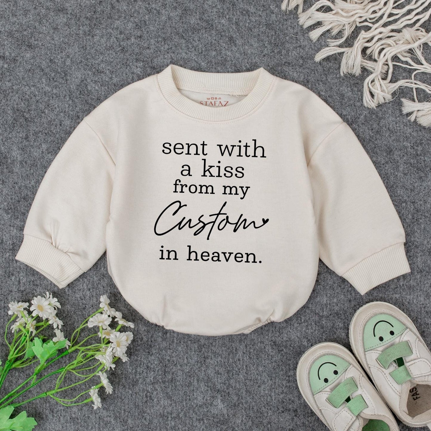 Custom Sent With A Kiss From My Grandpa In Heaven Romper Newborn Baby Bodysuit Shower Gift