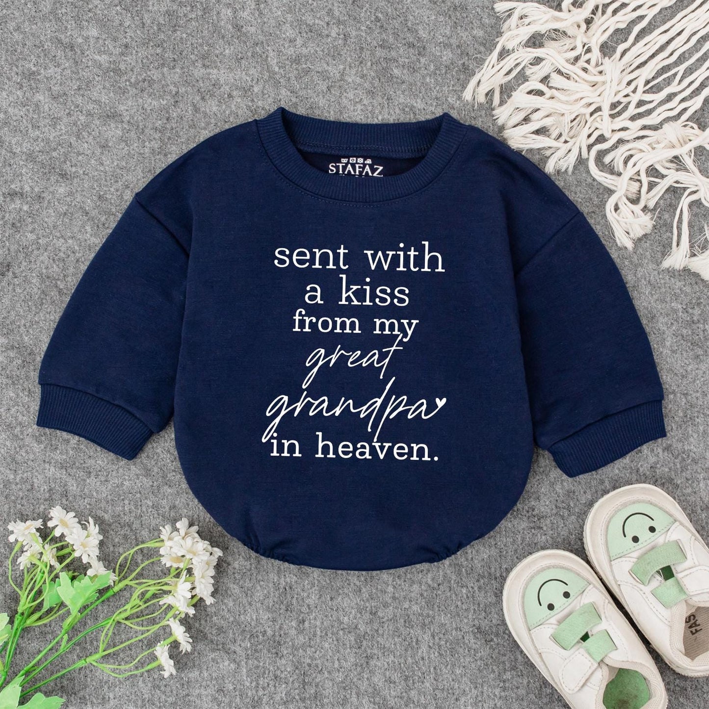 Custom Sent With A Kiss From My Grandpa In Heaven Romper Newborn Baby Bodysuit Shower Gift