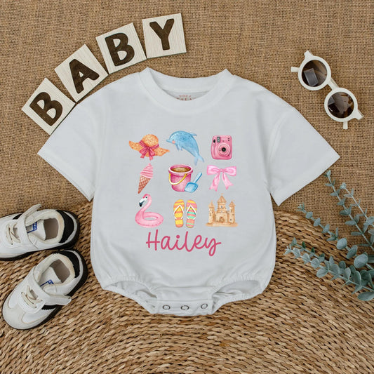 Personalized Name Summer Baby Bubble Romper Beach Outfit for Toddlers Girls Boys Soft Comfortable Newborn Baby Shower Birthday Gift