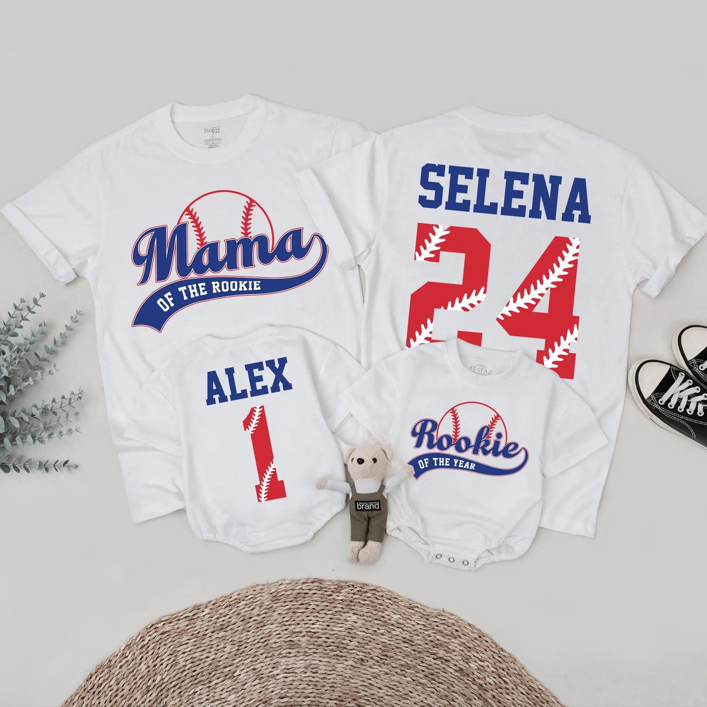 Custom Mama of the Rookie Baseball Birthday Shirt First Birthday Outfit Red White Blue Name Number