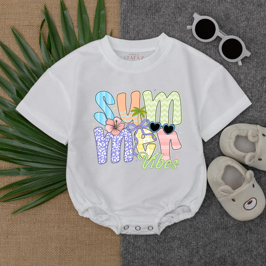 Summer Vibes Baby Bubble Romper, Cute Toddler Summer Outfit, Beach Day T-shirt Romper, Vacation Baby Clothes, Soft & Comfortable