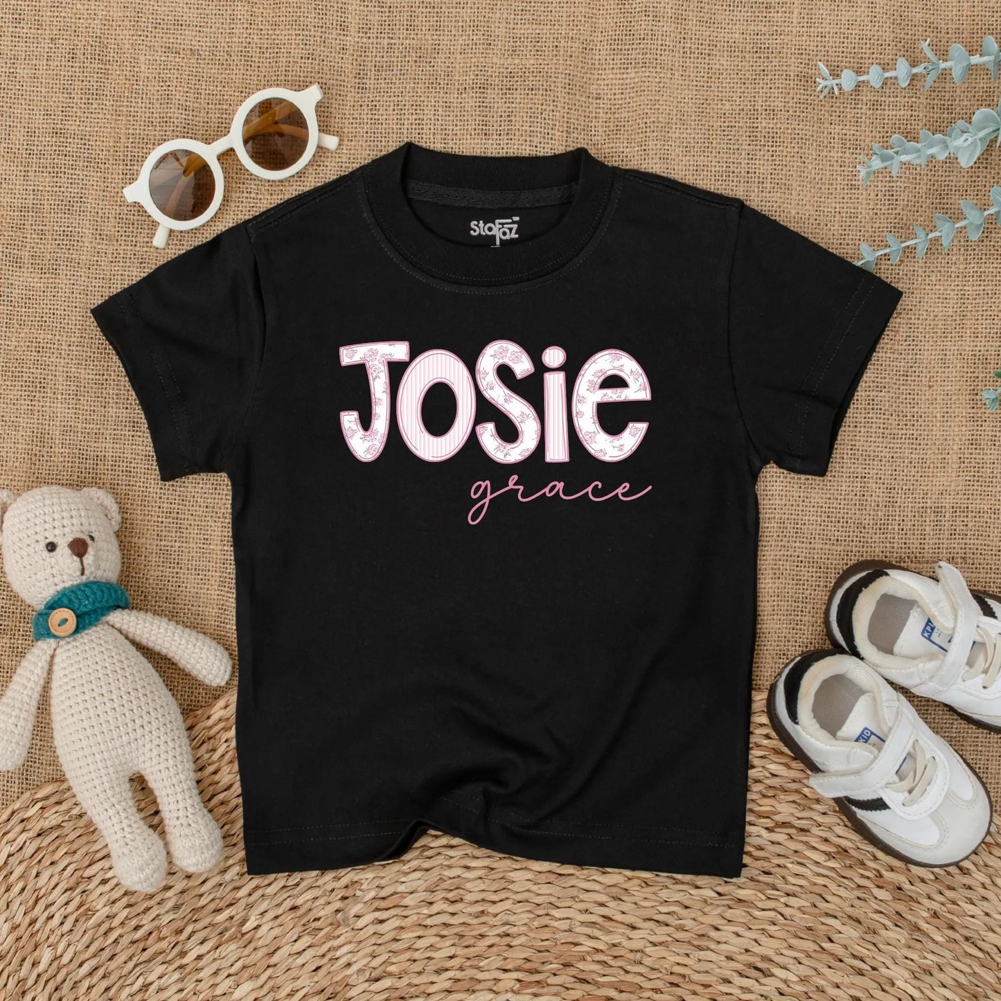 Personalized Pink Floral Baby Girl Romper Wildflower Name Bodysuit Short Sleeve Bubble Outfit Coming Home Newborn Shower Gift