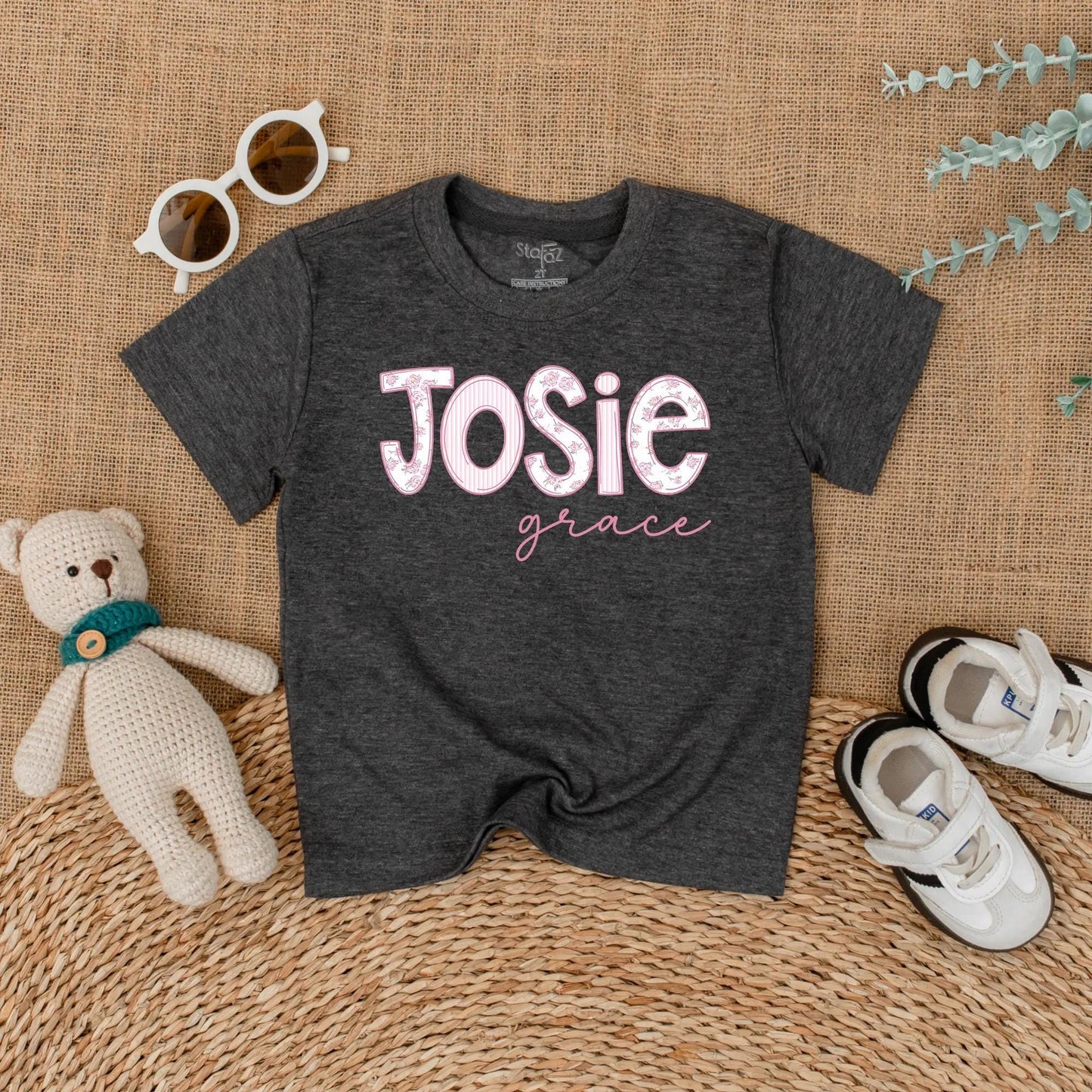 Personalized Pink Floral Baby Girl Romper Wildflower Name Bodysuit Short Sleeve Bubble Outfit Coming Home Newborn Shower Gift