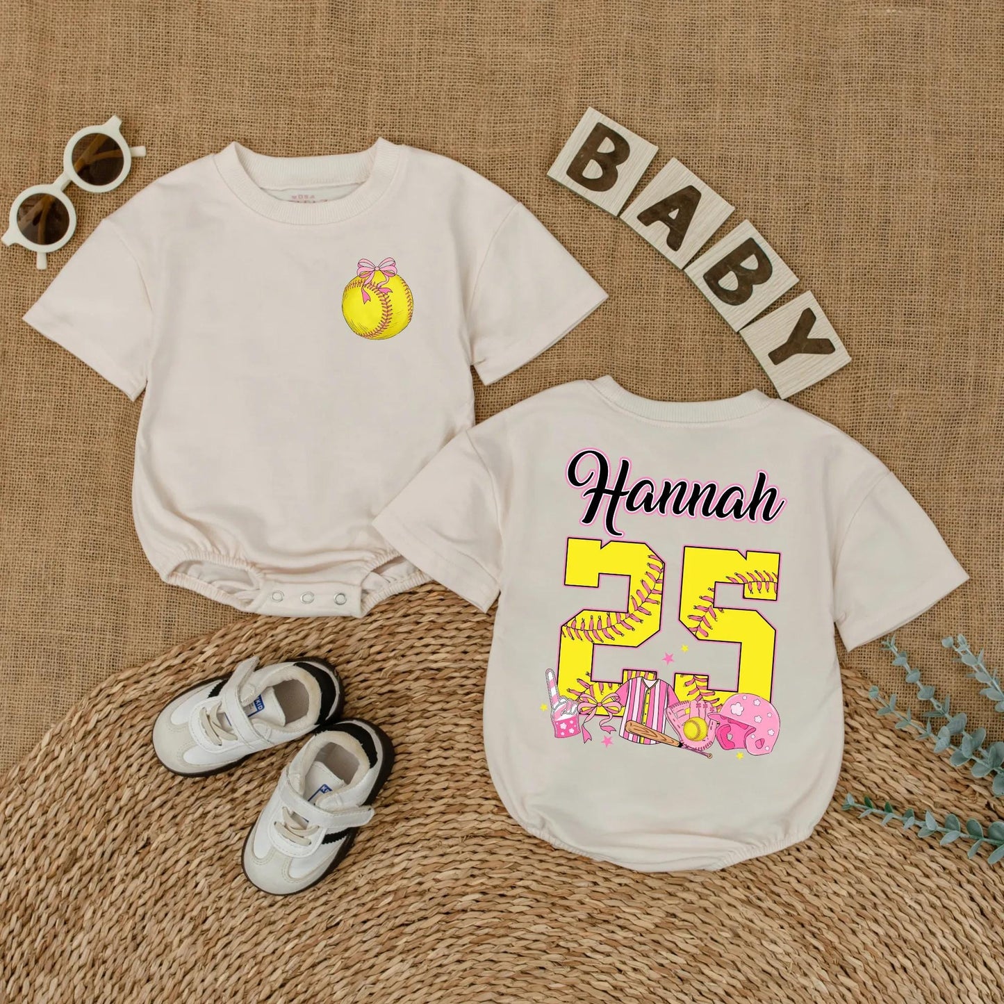 Softball Baby Romper Custom Gameday Outfit Short Sleeve Baby Girl Clothes Sports Themed Bodysuit