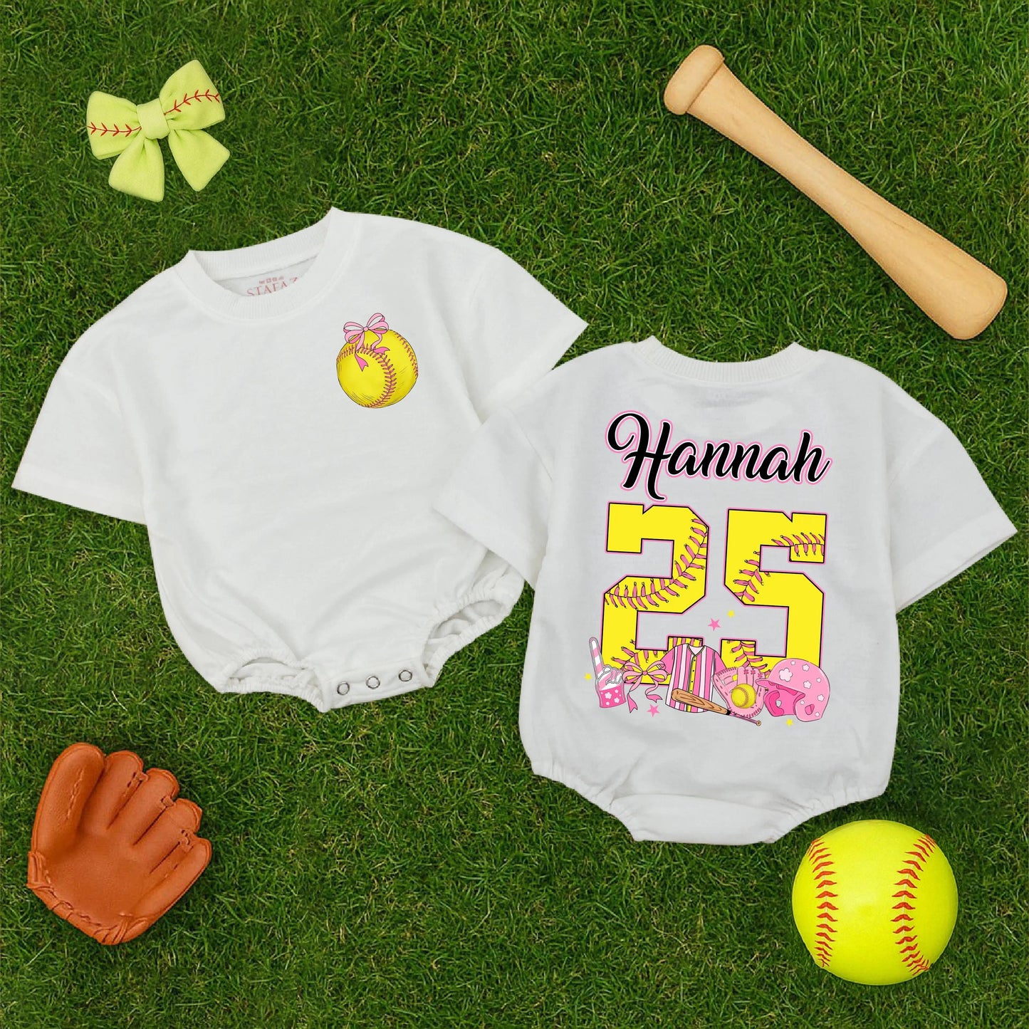 Softball Baby Romper Custom Gameday Outfit Short Sleeve Baby Girl Clothes Sports Themed Bodysuit