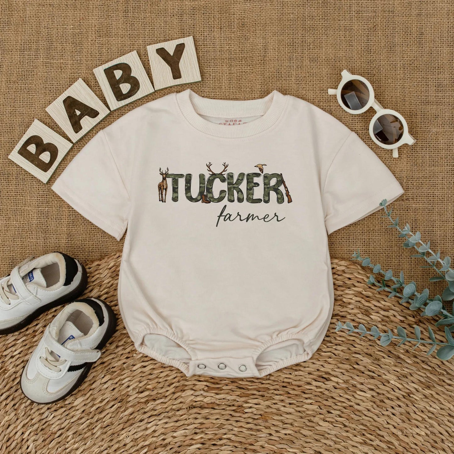 Custom Mallard Duck Camo Baby Romper Personalized 1st Birthday Outfit for Baby Boys Hunting Lover Gift