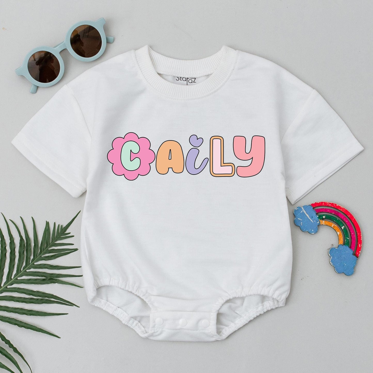 Cute Floral Bubble Romper Personalized Summer Baby Bodysuit First Birthday Outfit Custom Name Baby Shower Gift for Girls