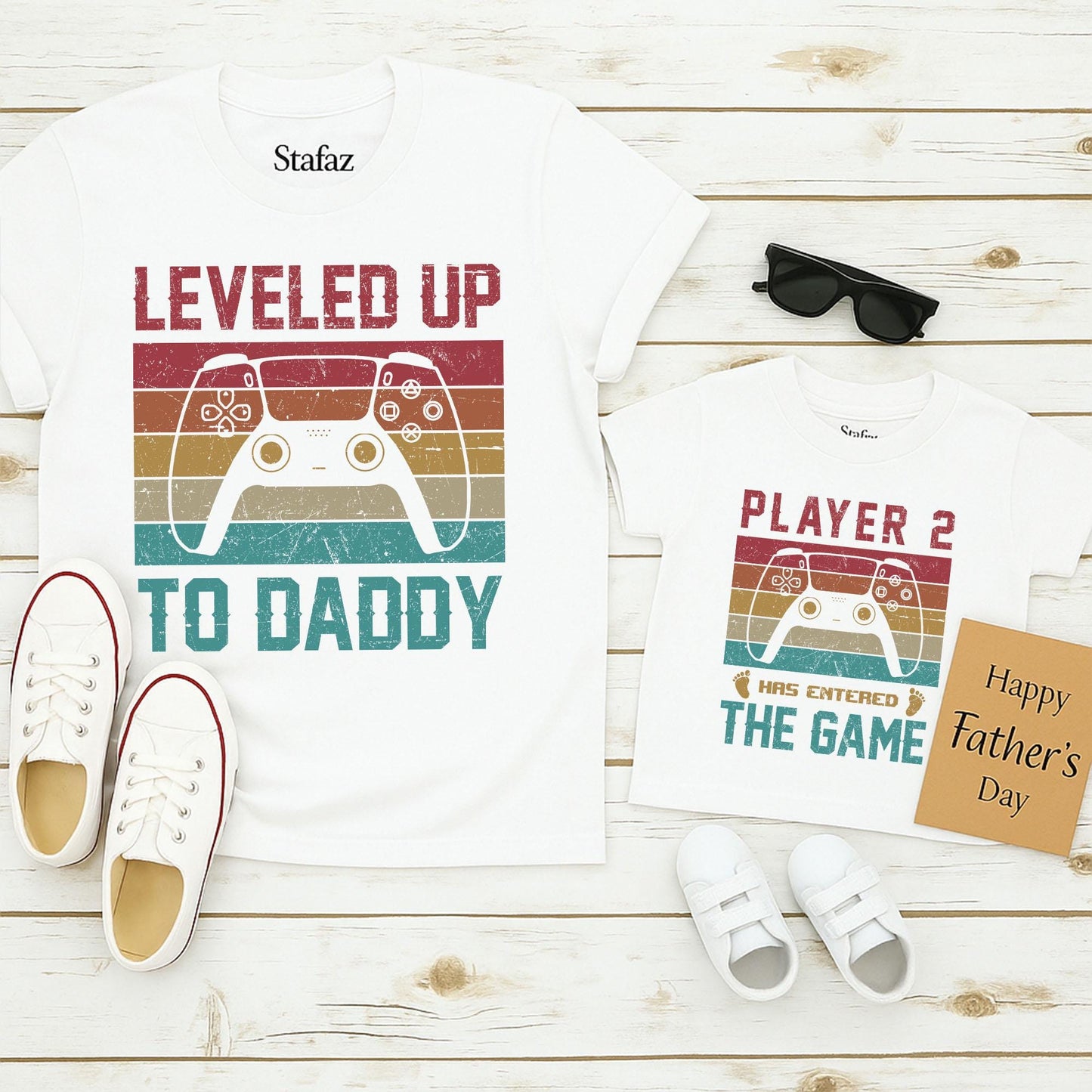 Leveled Up to Daddy Player 2 Has Entered the Game Matching Dad Shirt Soft Comfortable Cotton Tee New Father Gamer Husband Father's Day Gift