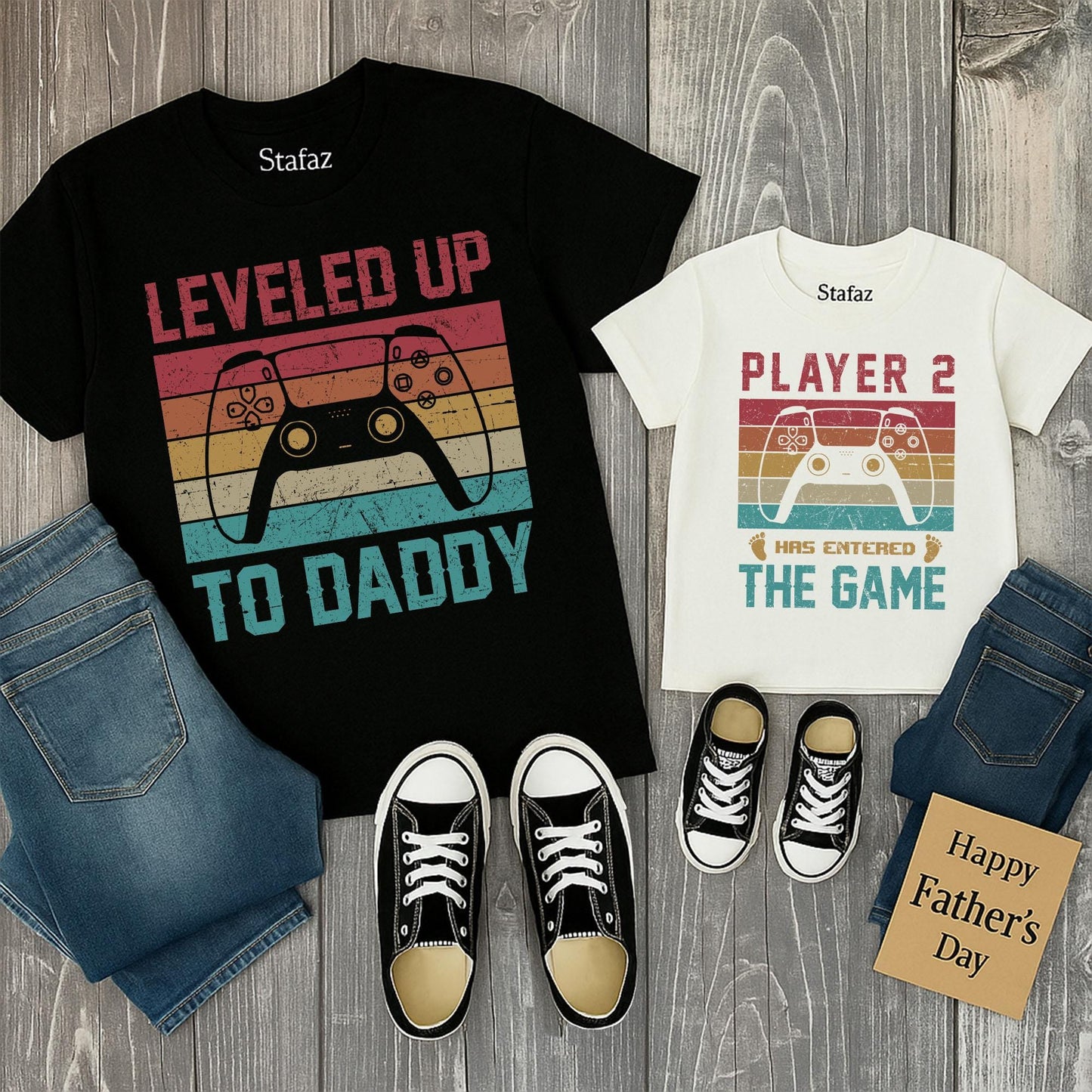 Leveled Up to Daddy Player 2 Has Entered the Game Matching Dad Shirt Soft Comfortable Cotton Tee New Father Gamer Husband Father's Day Gift