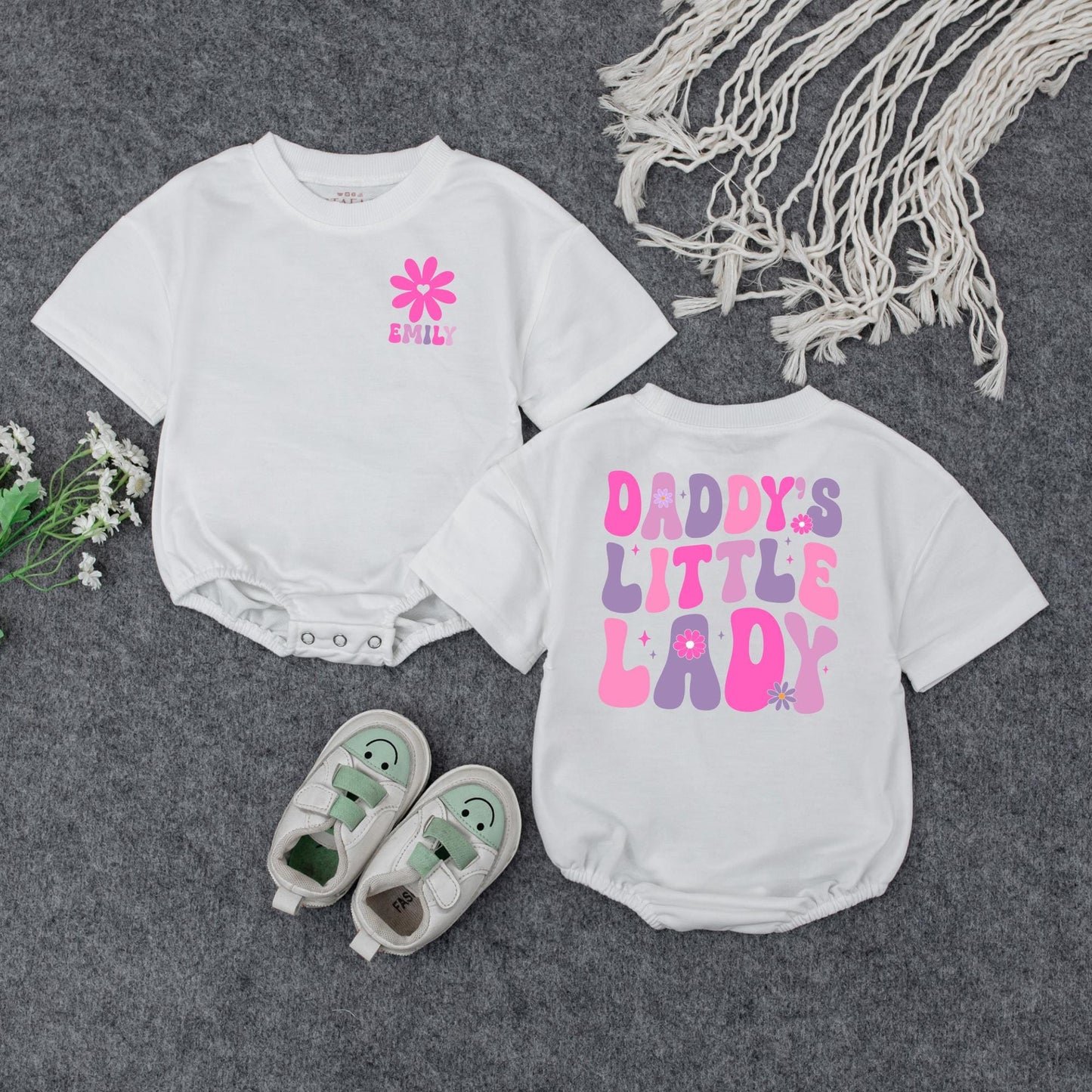 Personalized Daddy's Little Lady Baby Bubble Romper Cute Fathers Day Together Outfit for Infant Girls Daddy's Girl