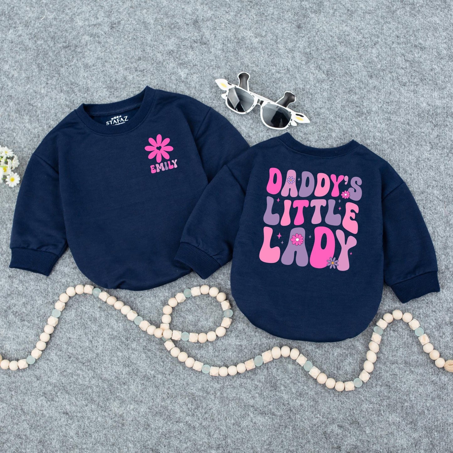 Personalized Daddy's Little Lady Baby Bubble Romper Cute Fathers Day Together Outfit for Infant Girls Daddy's Girl