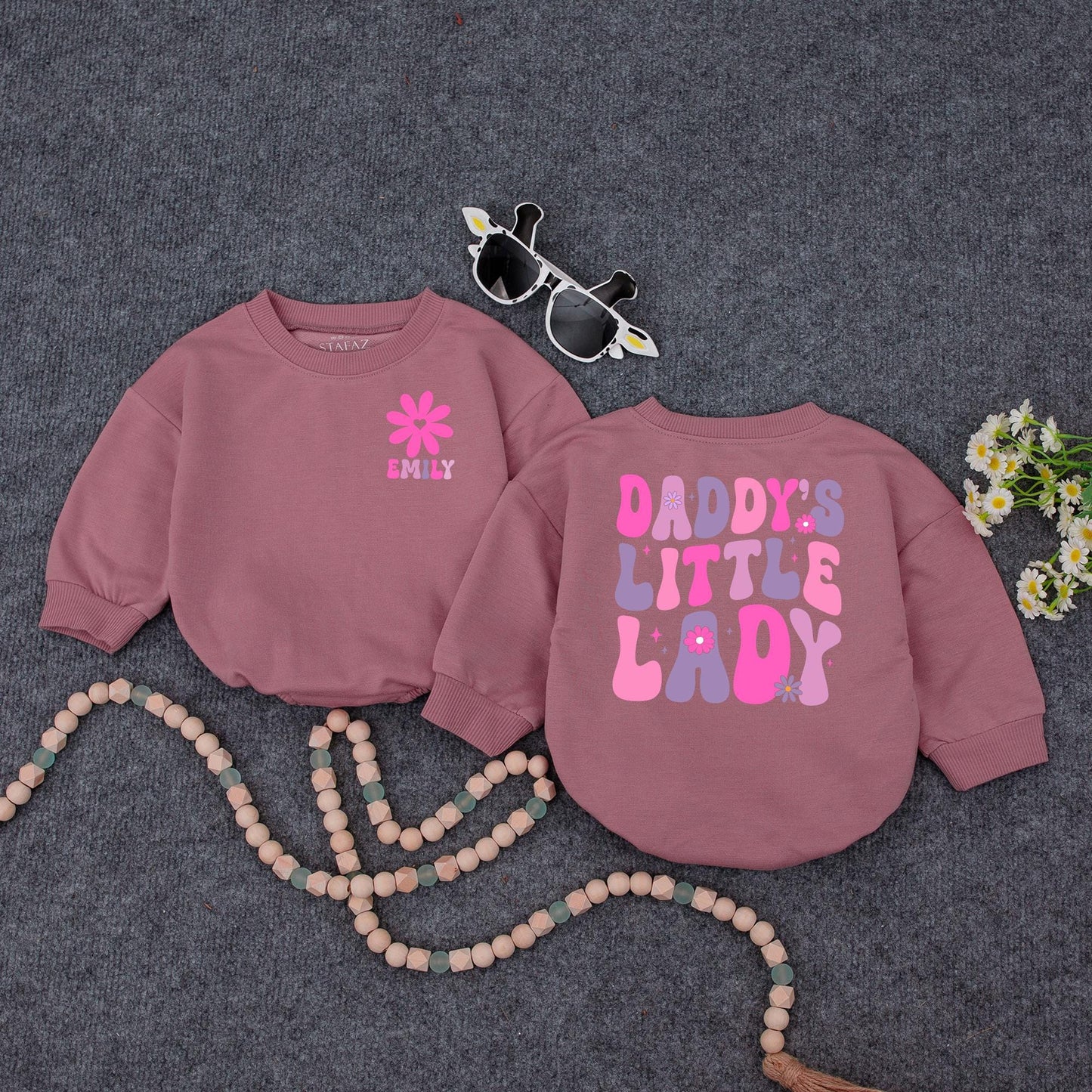 Personalized Daddy's Little Lady Baby Bubble Romper Cute Fathers Day Together Outfit for Infant Girls Daddy's Girl