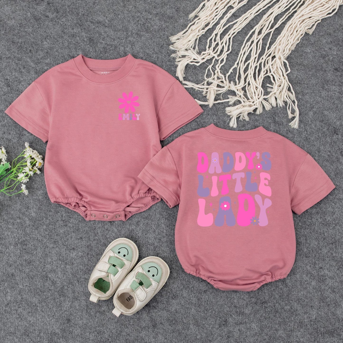 Personalized Daddy's Little Lady Baby Bubble Romper Cute Fathers Day Together Outfit for Infant Girls Daddy's Girl