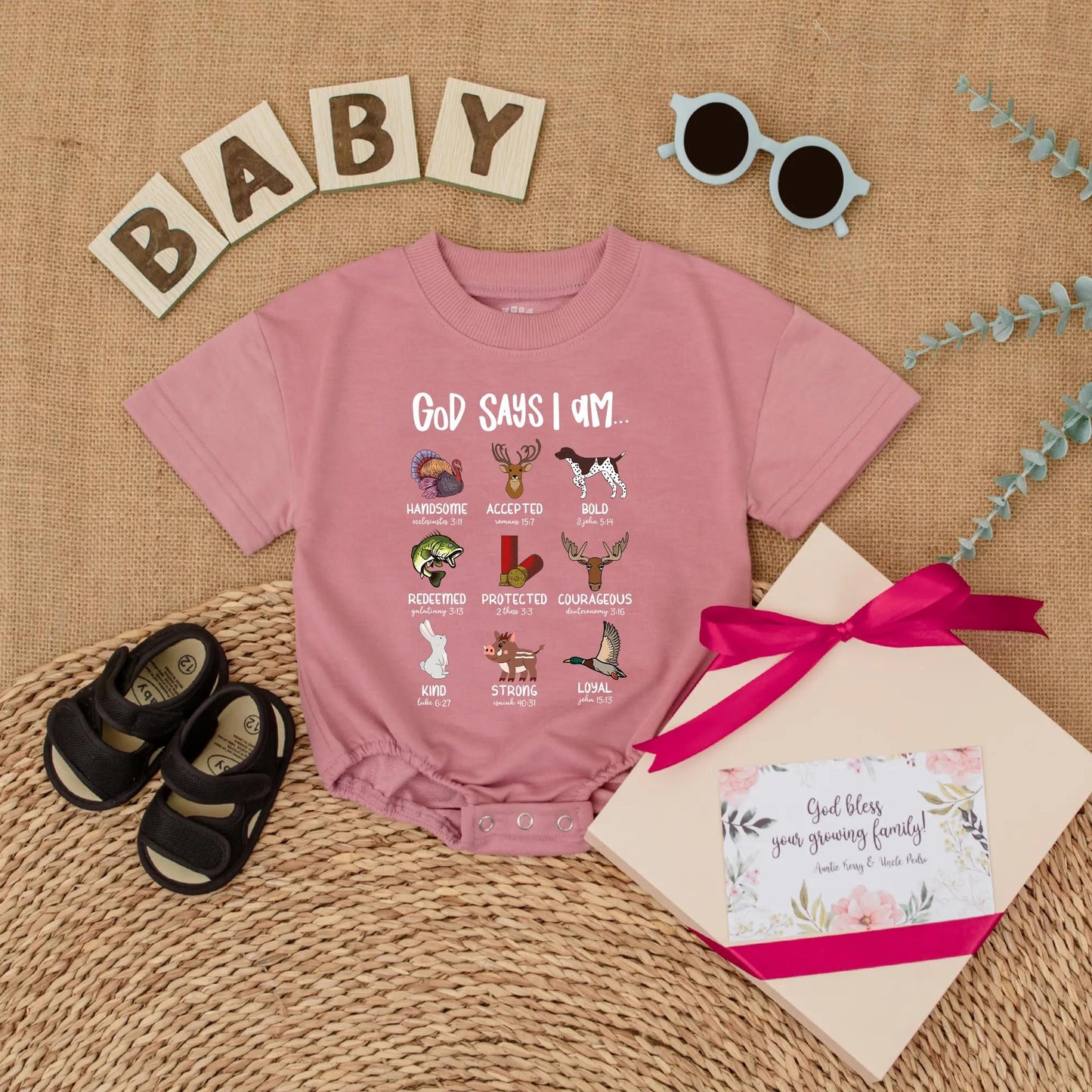 God Says I Am Hunting Baby Romper Outdoor Christian Boy Outfit Mallard Duck Religious Gift for Newborn