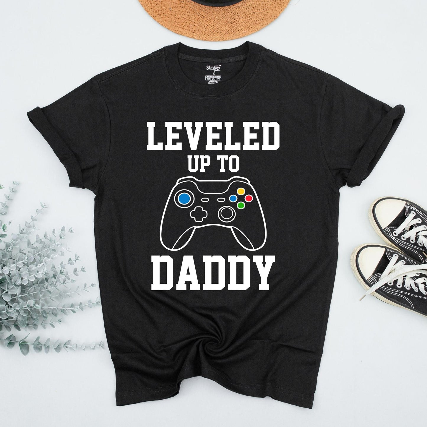 Leveled Up to Daddy T-Shirt Matching Father Son Tee Gamer Dad Gift for Husband Funny First Father's Day