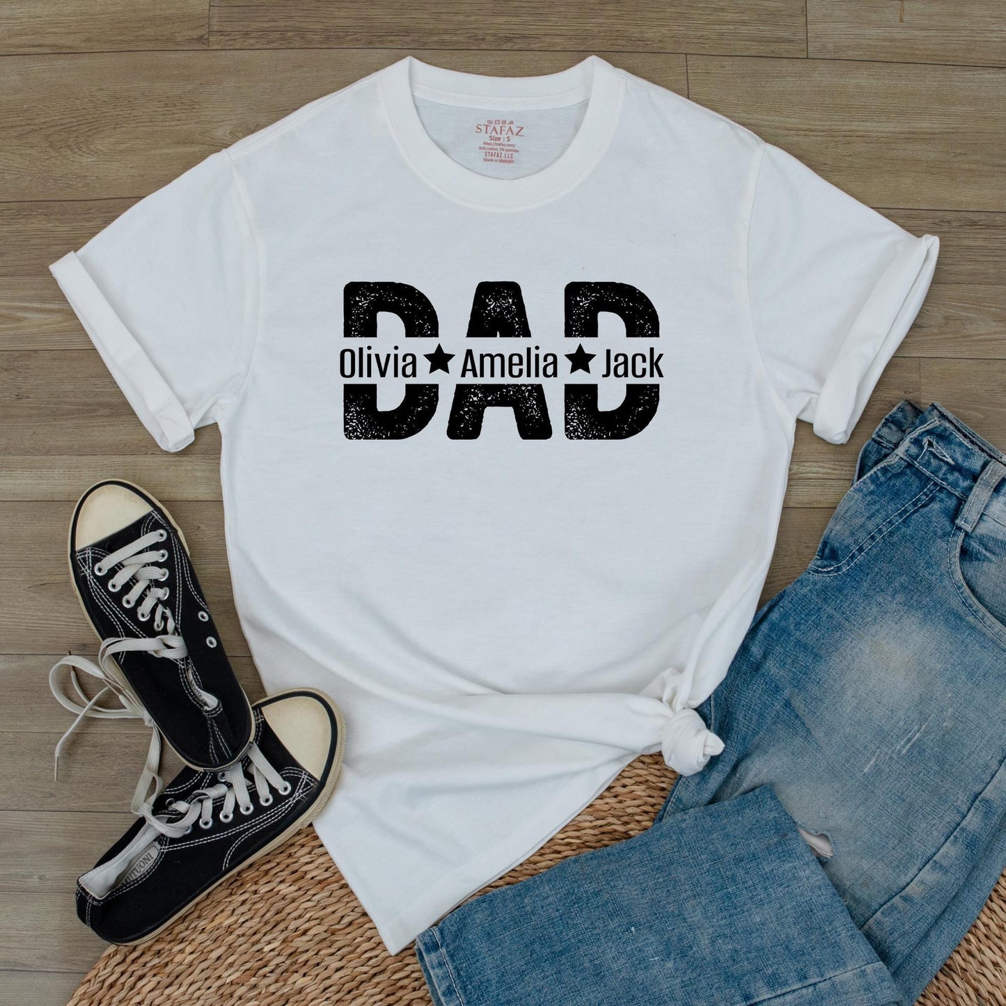 Personalized Dad Est. Shirt with Kids Names Custom Year Father's Day Gift Dad Established T-Shirt Comfortable Cotton