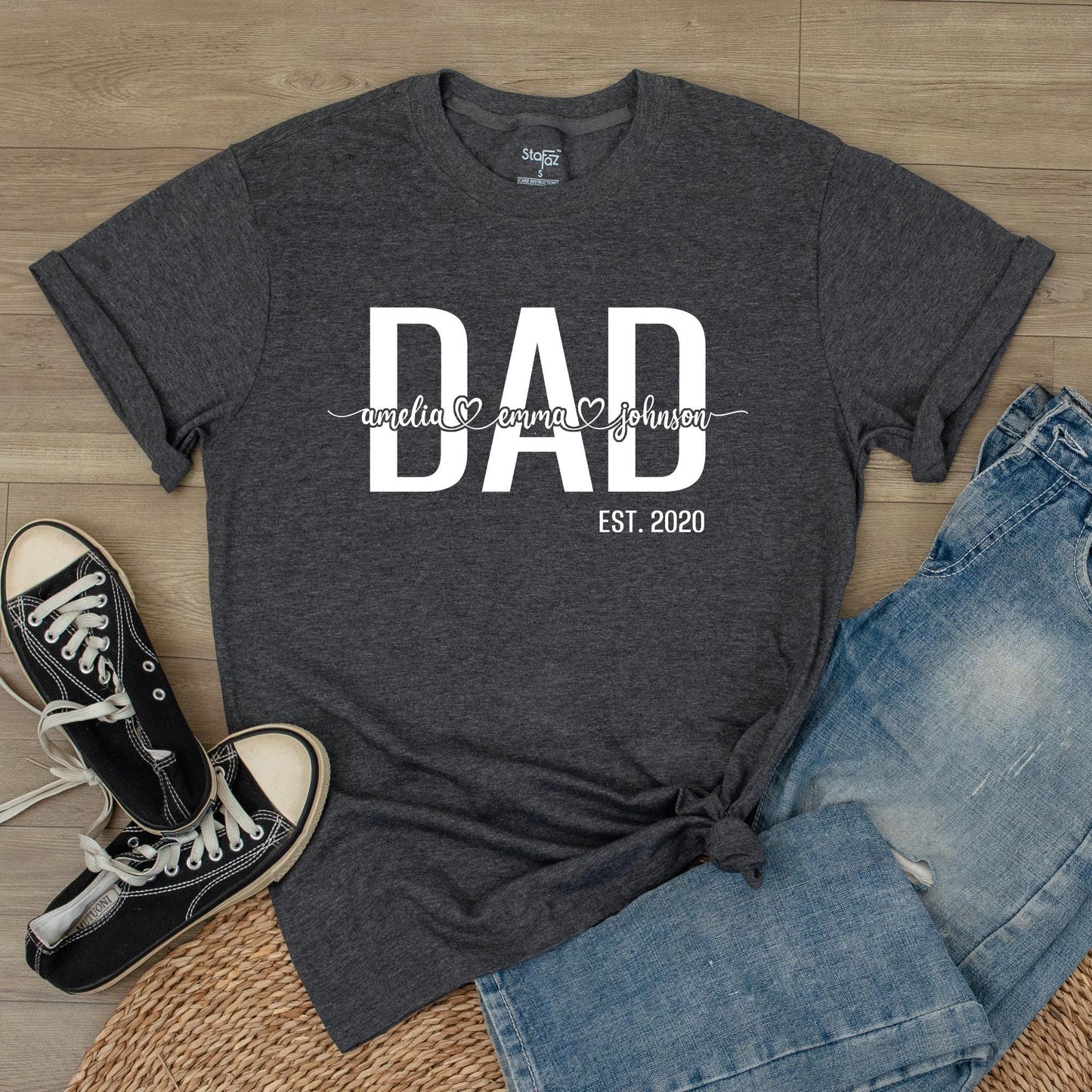 Custom Dad Shirt With Kids Names Personalized Father's Day Gift for New Dad Daddy Tee Comfortable Cotton