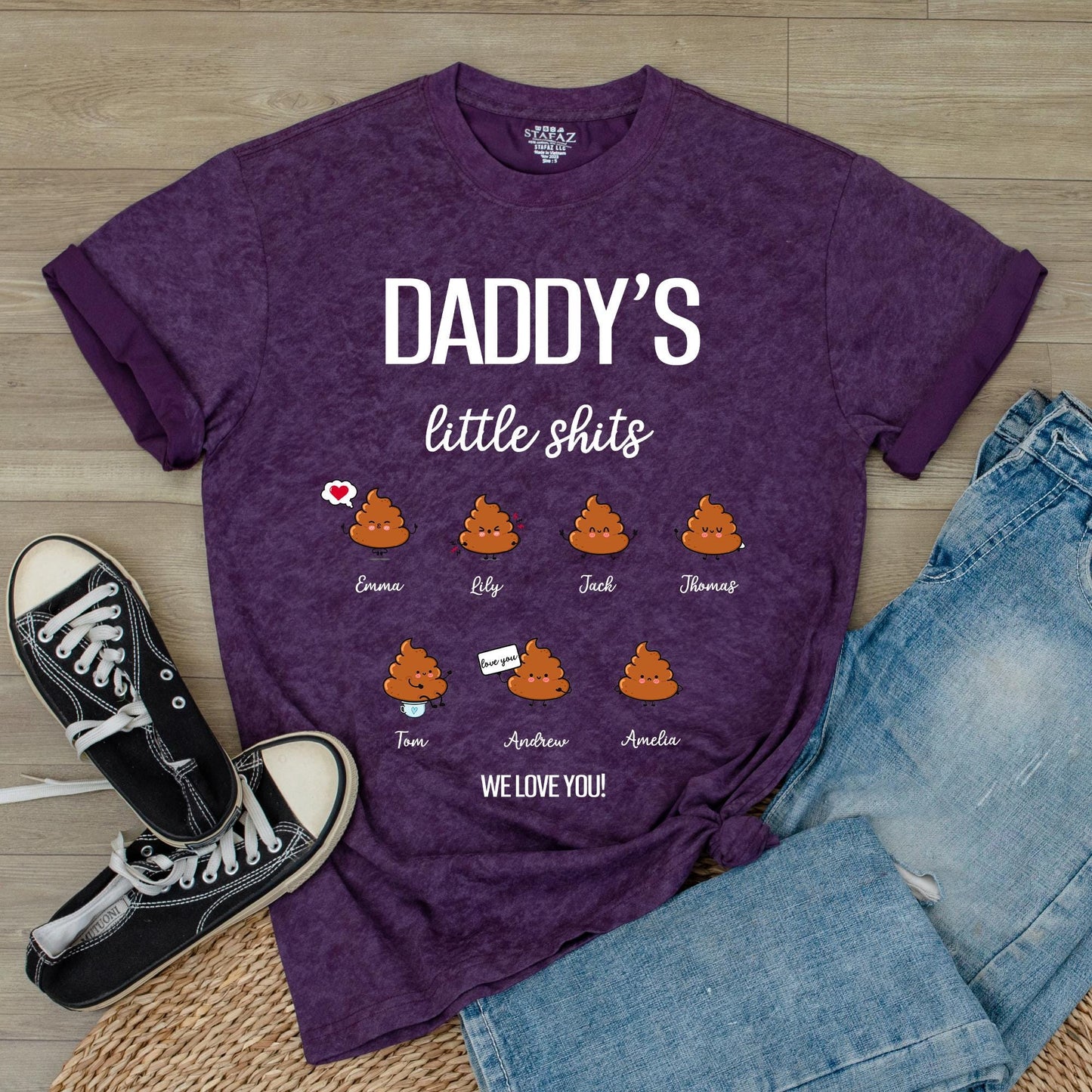 Grandpa's Little Shits Custom T-Shirt | Personalized Dad & Kid Names Gift for Grandpa | Baby Announcement New Grandfather Gift (139 chars)