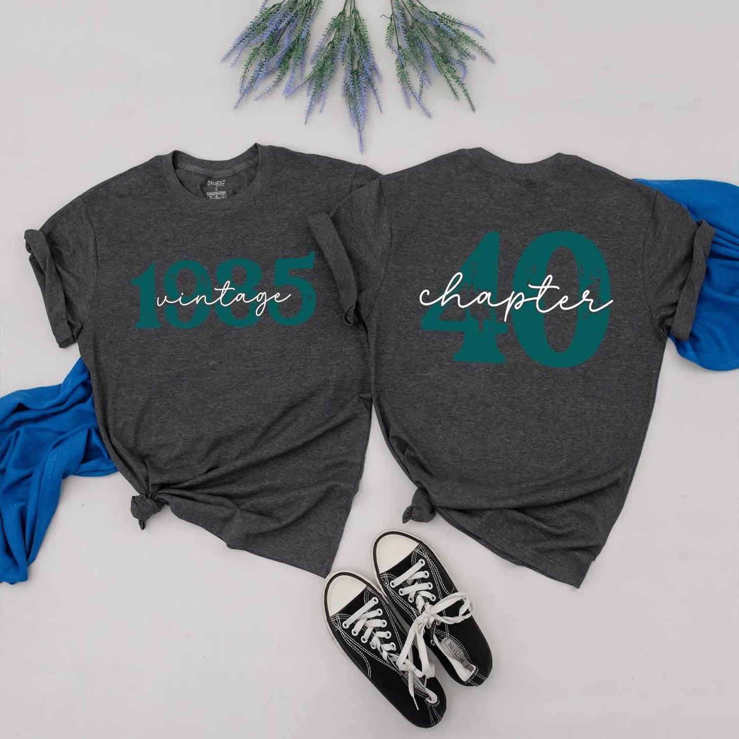Vintage 1985 Birthday Shirt for Women, Chapter 40 Tee, Retro 40th Gift, Distressed Dark Teal Design, Best Friend Bday, Turning Forty Top (139 chars)