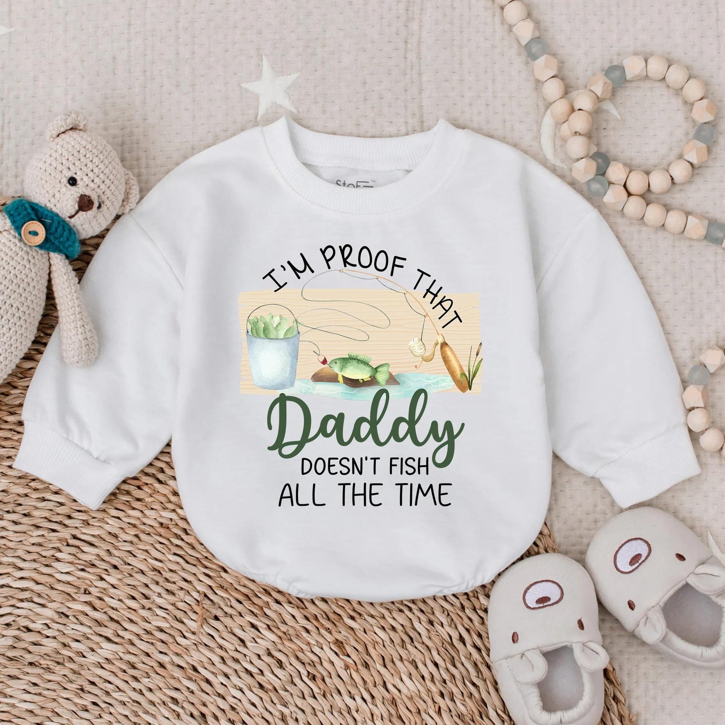 Daddy Doesn't Fish All the Time Romper Cute Baby Clothes Long Sleeve Bubble Outfit Cozy Toddler Gift Idea for Baby Showers