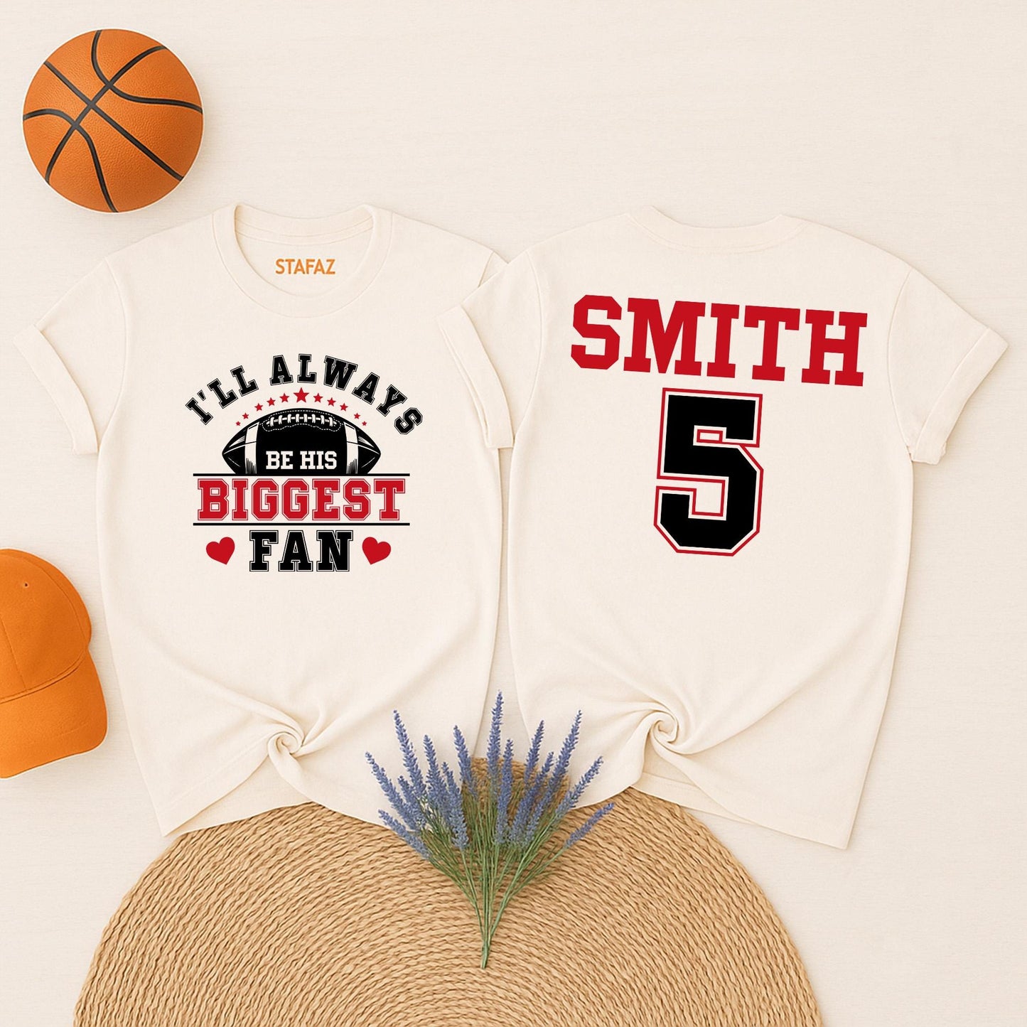 Custom Football Mom Shirt Always His Biggest Fan Personalized Name Number Game Day Spirit Wear