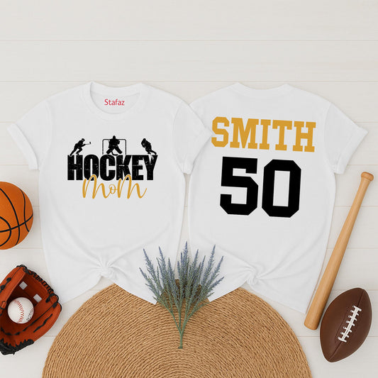Custom Hockey Mom T-Shirt Your Name Number Hockey Spirit Wear Game Day Gift