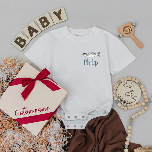 Lil' Fisherman Custom Baby Boy Romper, Personalized Name Outfit, Future Angler Clothes, Unique Baby Shower Gift, Outdoor Adventure Cotton (138 chars)