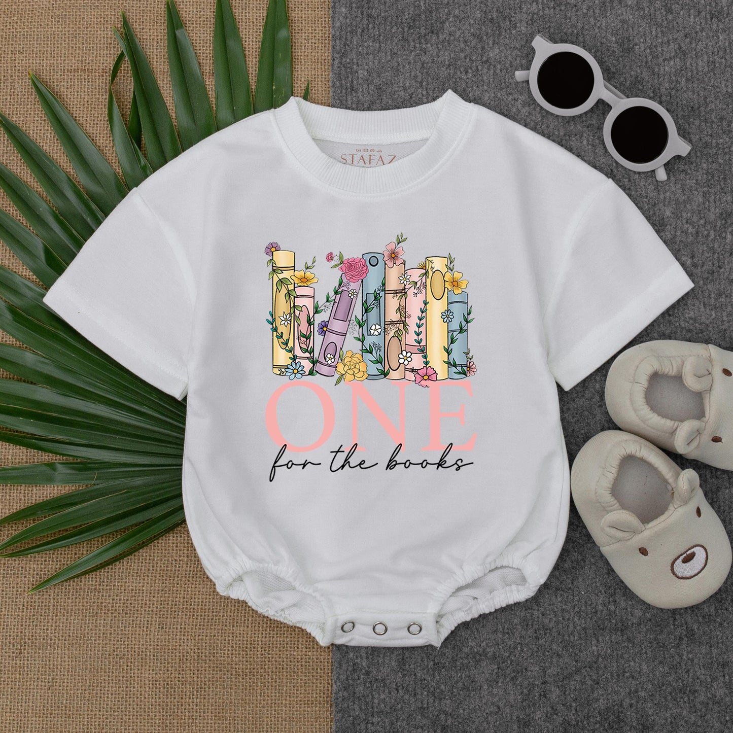 Floral Book Theme Bubble Romper Baby First Birthday Outfit Short Sleeve Toddler Clothes Cute Gift
