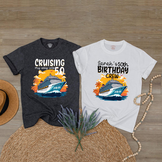 Customized 50th Birthday Cruise T-Shirt for Party Crew, Group Celebration Tees, Family Vacation Commemorative Keepsake Gift
