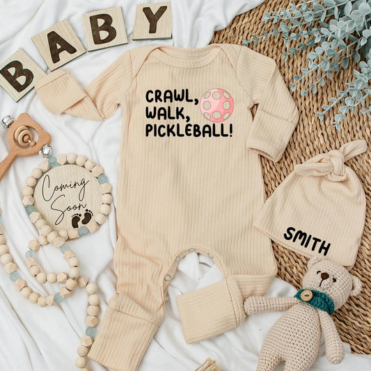 Crawl Walk Pickleball Baby Bodysuit Funny Newborn Outfit Cute Baby Shower Gift Sports Infant Clothes Pink Pickleball Graphic Game Day Style Soft Cotton
