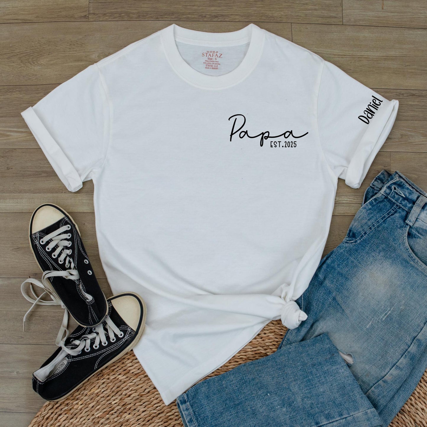 Personalized Papa Est. T-Shirt with Custom Kids Names, Funny Father's Day Gift for Dad Husband Grandpa, Unique Cotton Comfort Tee