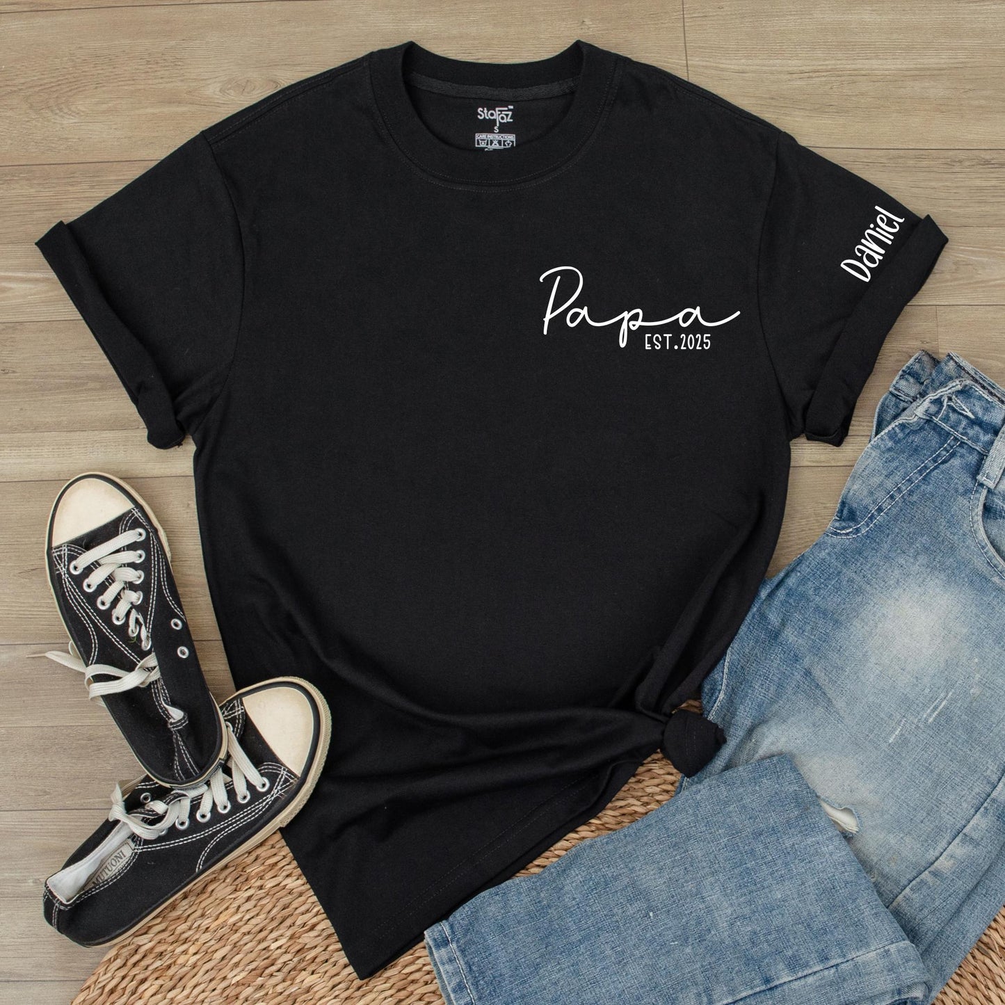 Personalized Papa Est. T-Shirt with Custom Kids Names, Funny Father's Day Gift for Dad Husband Grandpa, Unique Cotton Comfort Tee