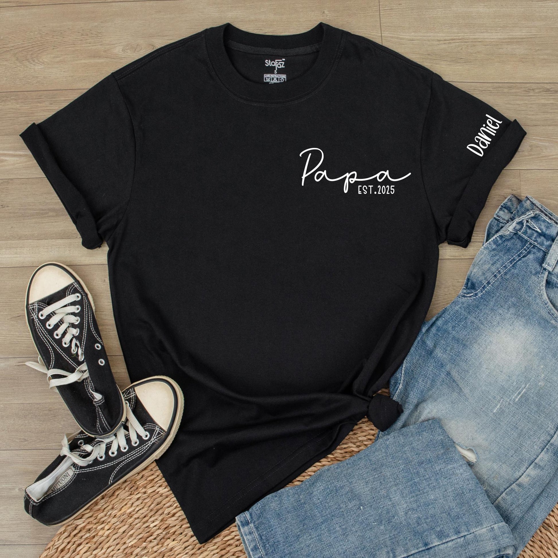 Personalized Papa Est. T-Shirt with Custom Kids Names, Funny Father's Day Gift for Dad Husband Grandpa, Unique Cotton Comfort Tee