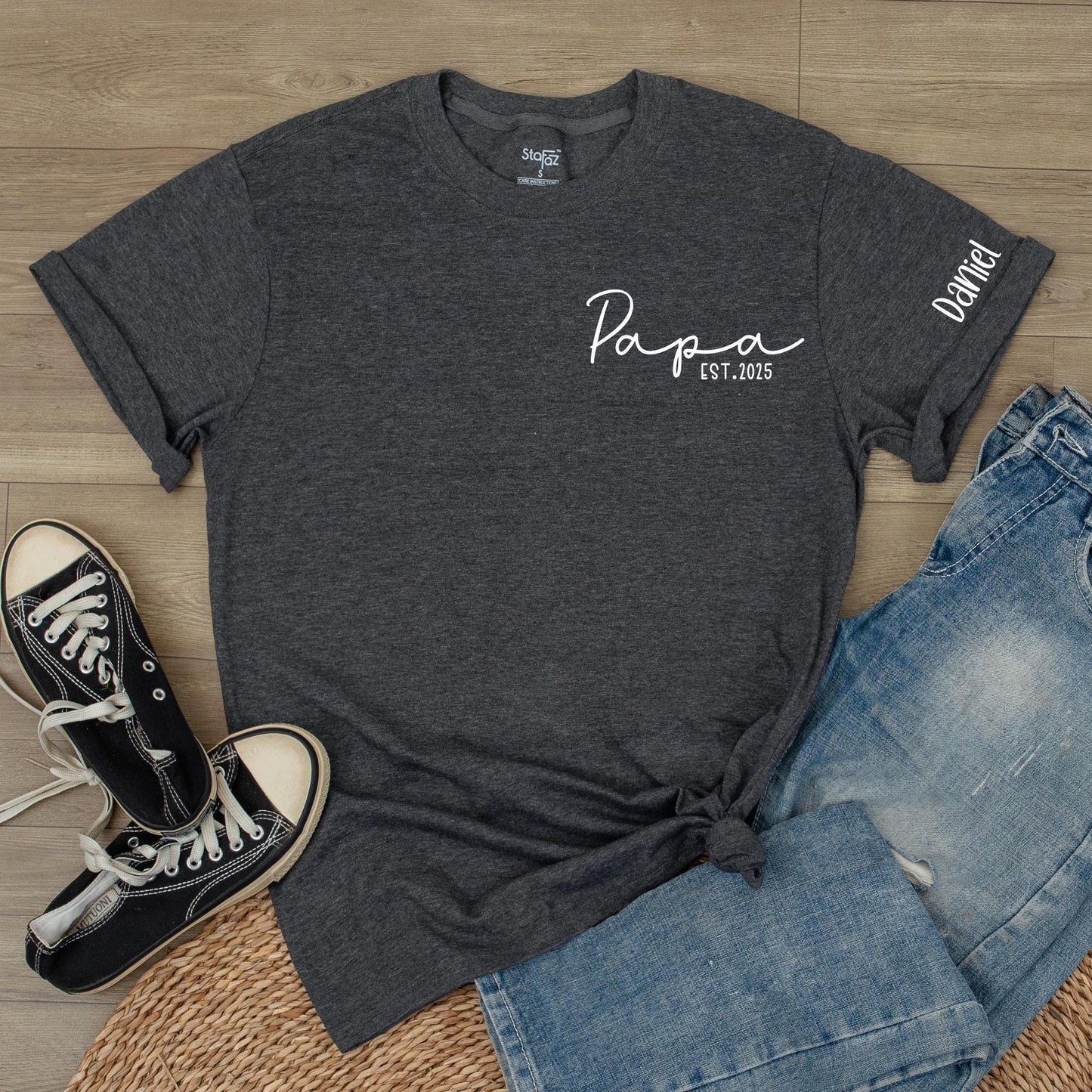 Personalized Papa Est. T-Shirt with Custom Kids Names, Funny Father's Day Gift for Dad Husband Grandpa, Unique Cotton Comfort Tee