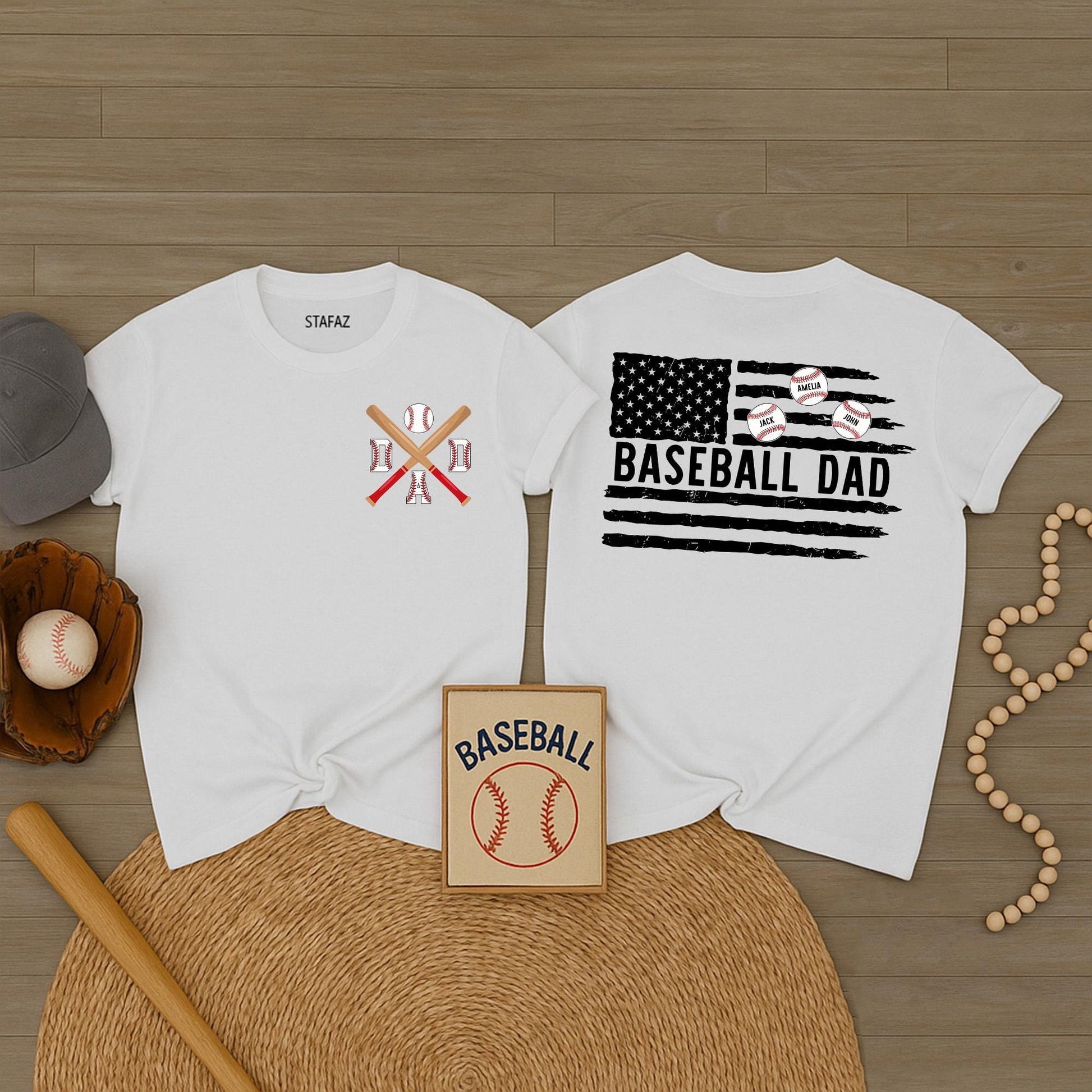 Custom Baseball Dad Shirt with Kid's Names - Baseball Dad Gift for Father's Day & Baseball Season - Comfortable Tee