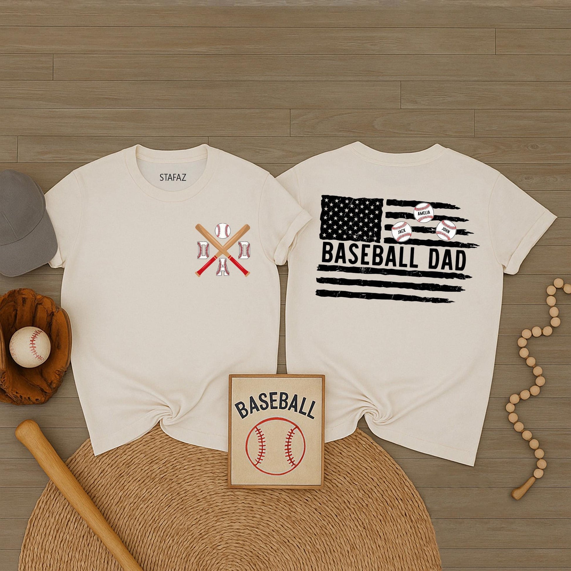 Custom Baseball Dad Shirt with Kid's Names - Baseball Dad Gift for Father's Day & Baseball Season - Comfortable Tee