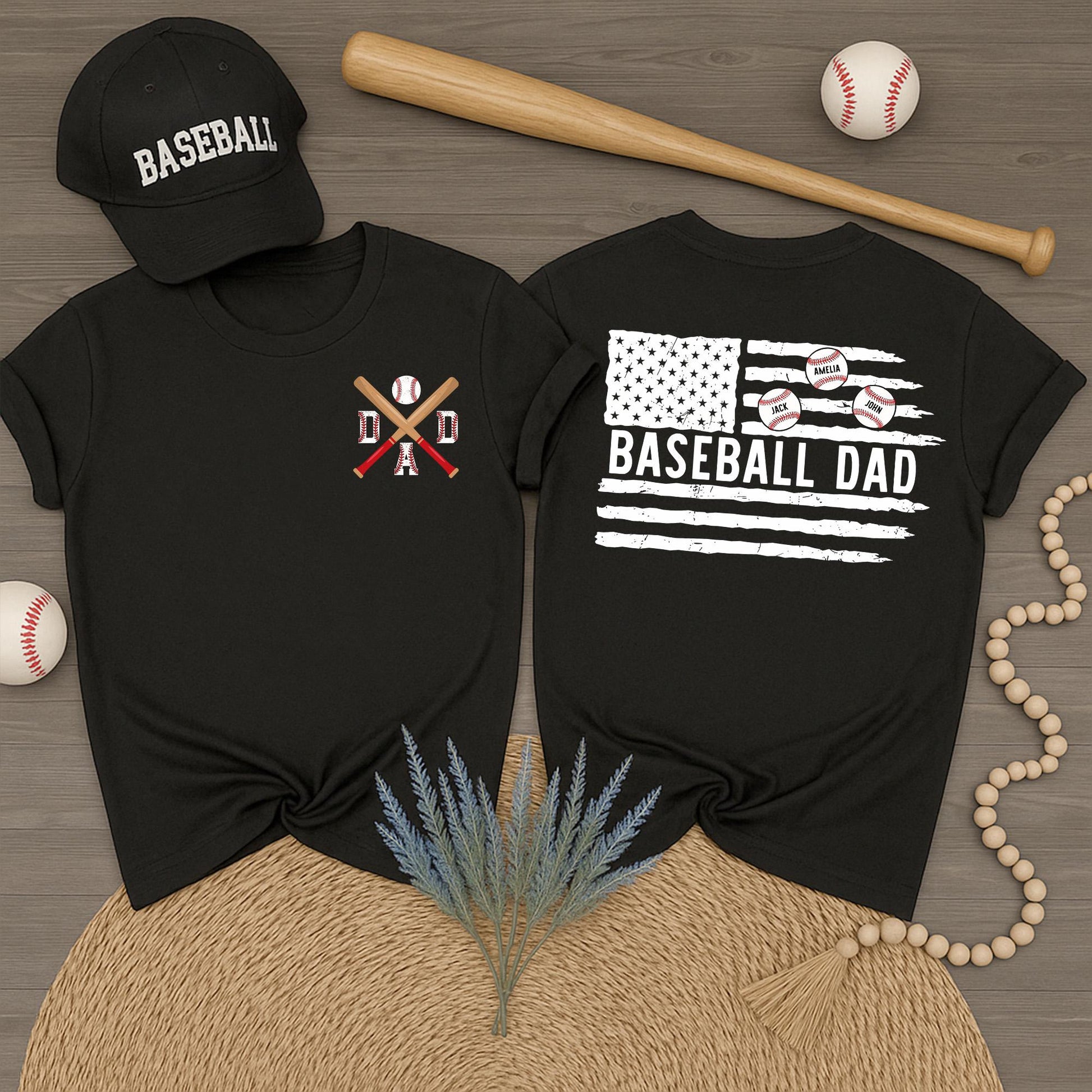Custom Baseball Dad Shirt with Kid's Names - Baseball Dad Gift for Father's Day & Baseball Season - Comfortable Tee