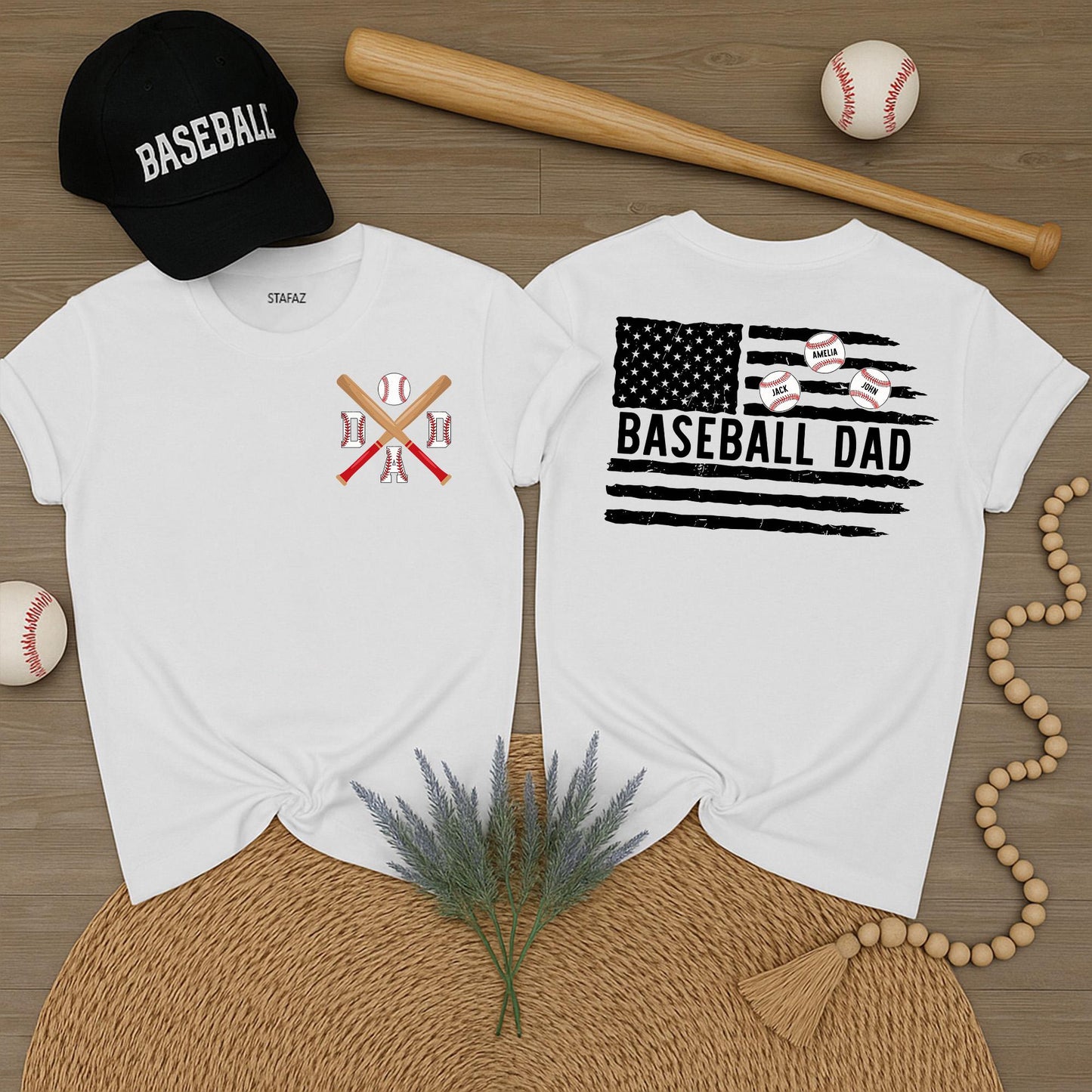 Custom Baseball Dad Shirt with Kid's Names - Baseball Dad Gift for Father's Day & Baseball Season - Comfortable Tee