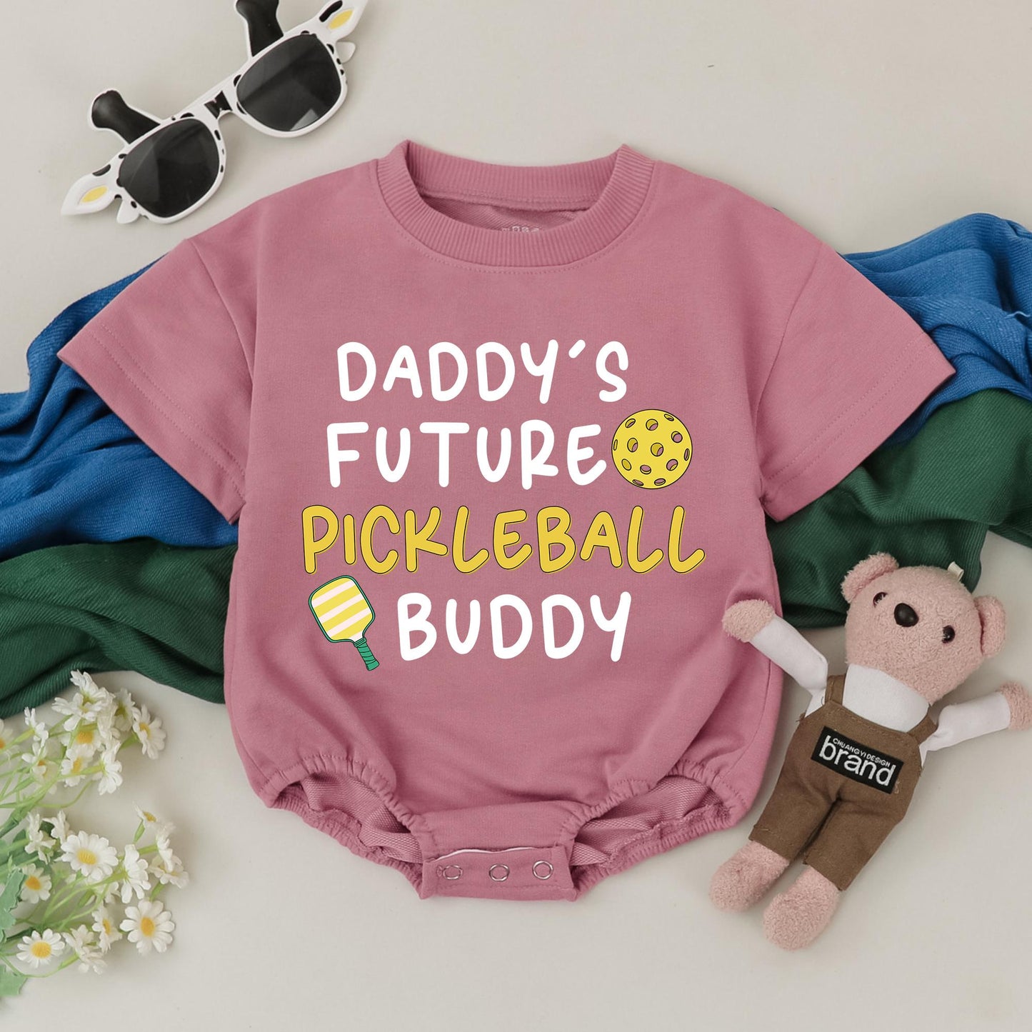 Daddy's Pickleball Buddy Baby Romper, Pickleball Lover Gift for Baby Boy or Girl, Father's Day Outfit, Comfortable Cotton Infant Bodysuit