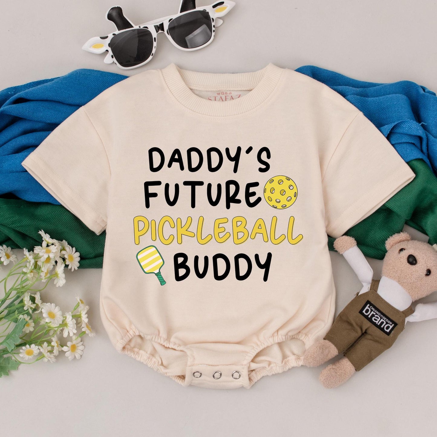 Daddy's Pickleball Buddy Baby Romper, Pickleball Lover Gift for Baby Boy or Girl, Father's Day Outfit, Comfortable Cotton Infant Bodysuit