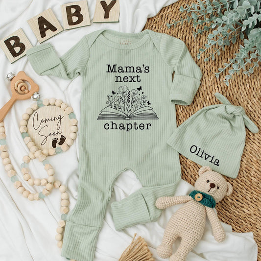 Mama's Next Chapter Baby Bodysuit with Open Book Flower Butterfly Design Pregnancy Announcement Outfit Newborn Gift