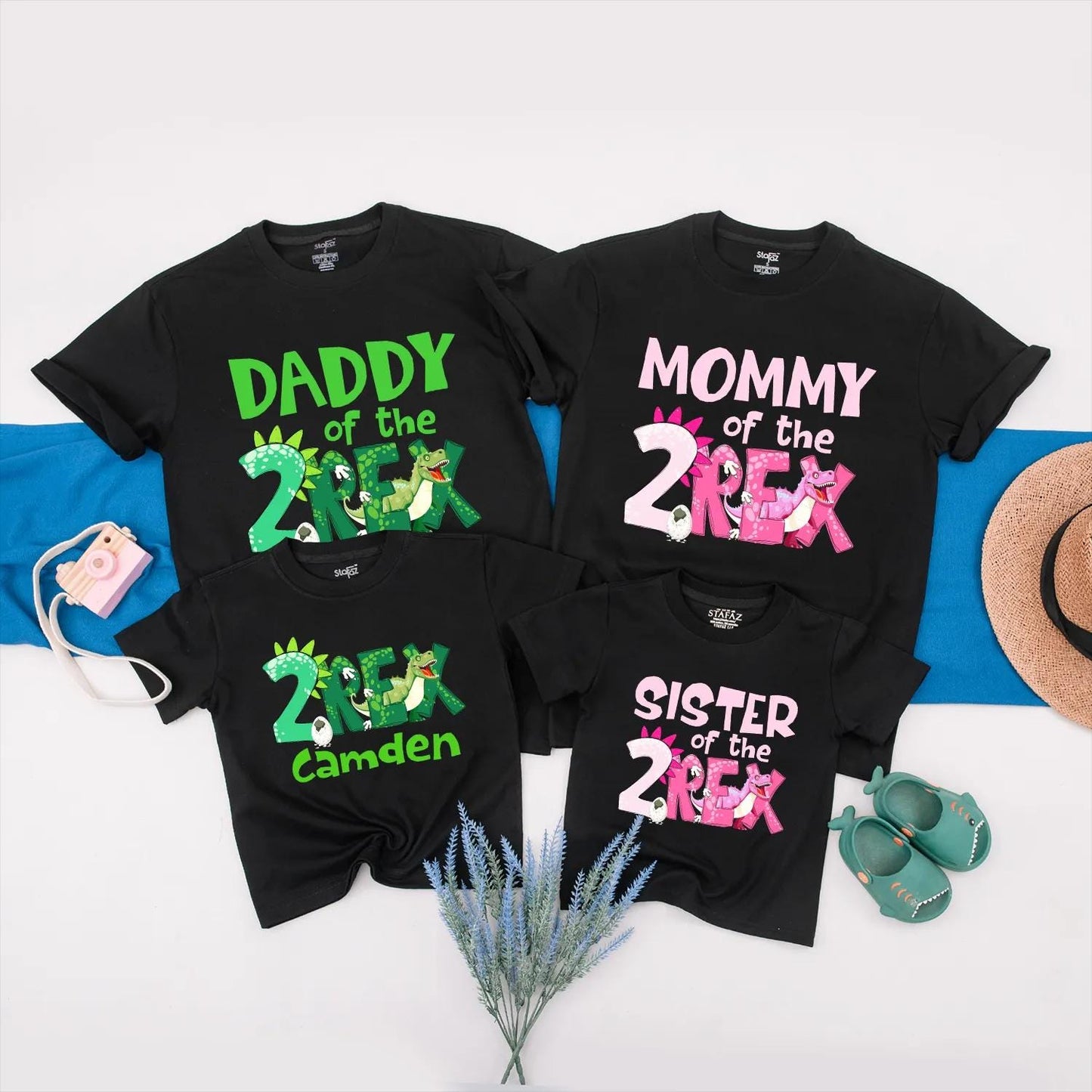 Custom 2nd Birthday Dinosaur Family Shirts "2 Rex" Dino Party Matching Outfits for Mom Dad Sibling Baby