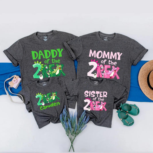 Custom 2nd Birthday Dinosaur Family Shirts "2 Rex" Dino Party Matching Outfits for Mom Dad Sibling Baby